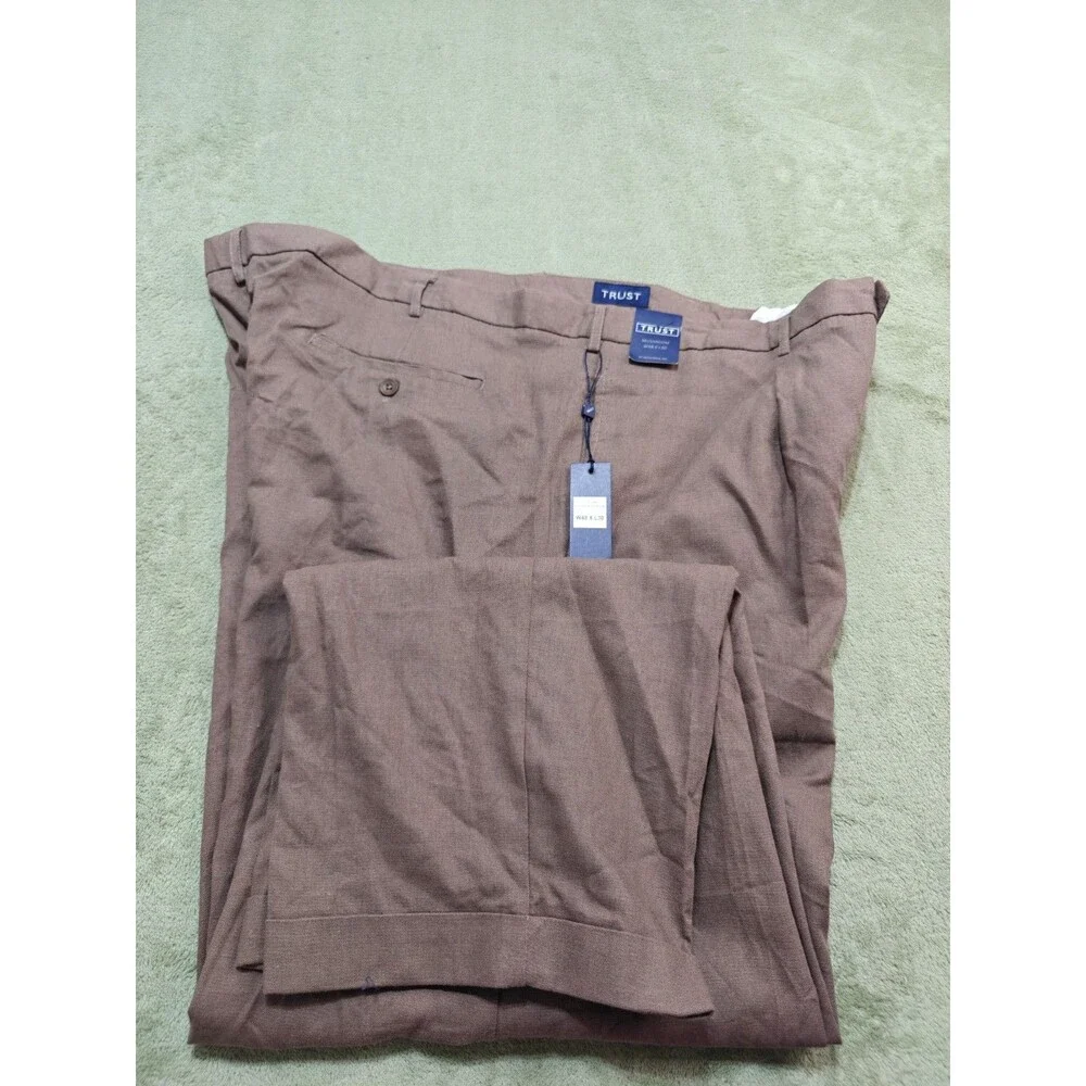 Trust Mens Pants 48x30 Mushroom Brown Linen Rayon Dress Slacks Cuffed NWT